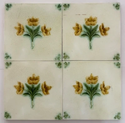 Azulejos Inglaterra 4 piezas Raro Antiguo De Colección 6x6 pulgadas cada uno mayólica muebles de arte Foto 1 de 4