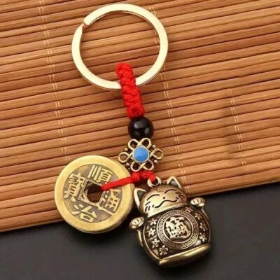 Lucky Fortune Gato Llavero de Latón Dije Bolsas Mochila Carteras Coche Bolsa Dije Regalo Foto 1 de 4