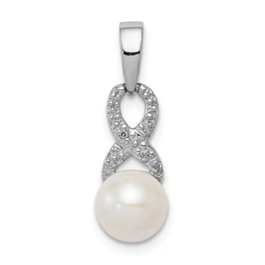 Sterling Silver Rhodium Plated Diamond and FW Cultured Pearl Pendant - Picture 1 of 3