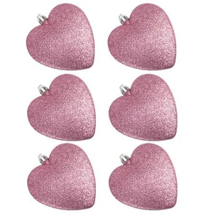 Decorazione Per Albero Di Natale 6 Pezzi Cuori Glitter 90Mm - Rosa - Foto 1 di 1