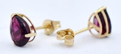 GENUINE 1.84 Cts GARNET STUD EARRINGS 14K GOLD - Free Appraisal Service - NWT - Image 1 of 4