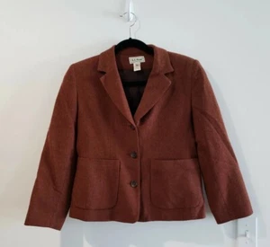 LL Bean Petite Womens Size 4P Tweed Wool Blazer Jacket Rust Brown - Picture 1 of 7