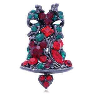 Vintage Design Christmas Bow Bell Brooch Pin Multicolor Crystal Fashion Jewelry - Picture 1 of 2