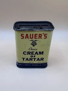 Vtg Sauers Cream of Tartar 2 oz spice tin NOS FULL & UNOPENED Richmond Va - Picture 1 of 5