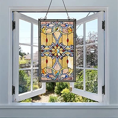 ZP173N 276 Glass Cuts Tiffany Window Panel, 15 X 26, Multi Color - Image 1 of 4