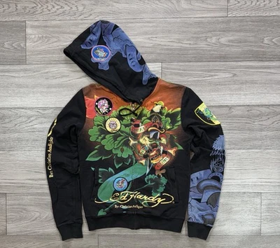 ED HARDY por Christian Audigier SUDADERA CON CAPUCHA Y PARCHES ADORNADOS CON CREMALLERA TALLA S Foto 1 de 4