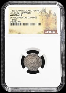 ENGLAND. Edward I Longshanks, 1272-1307. Silver Penny, London, NGC VG Details - Picture 1 of 2