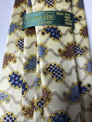 CORBATA Trevisan Venezia DE COLECCIÓN Para Hombre Geométrica 60x3.75 Azul Amarillo Italia Foto 1 de 4