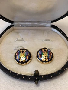 Michaela Frey Wien Ohrclips – Emaille geometrisch/Spiral | 80er / 90er Jahre - Bild 1 von 8