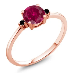 10K Rose Gold Created Ruby and Black Diamonds Engagement Solitaire Ring For - Picture 1 of 6