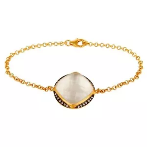 14K Gold Plated Sterling Silver Crystal Quartz CZ Chain Bracelet Jewelry - Picture 1 of 3