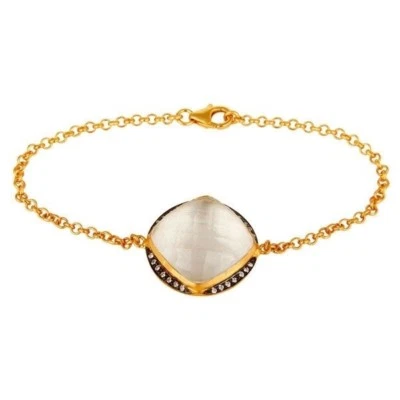 14K Gold Plated Sterling Silver Crystal Quartz CZ Chain Bracelet Jewelry - Image 1 of 3