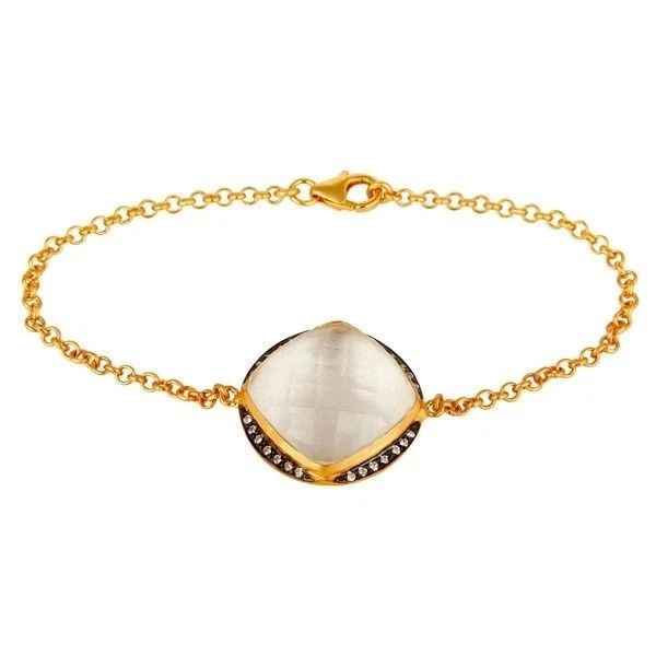 14K Gold Plated Sterling Silver Crystal Quartz CZ Chain Bracelet Jewelry - Image 1 of 3