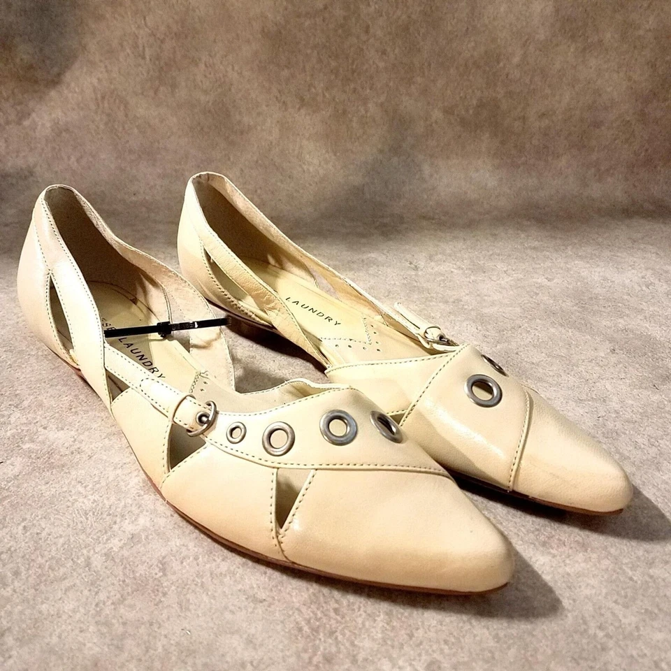 中国洗衣女式 Rochelle 尺码 7.5 象牙色皮革一脚蹬尖头茶色 — 第 1/4 张图片