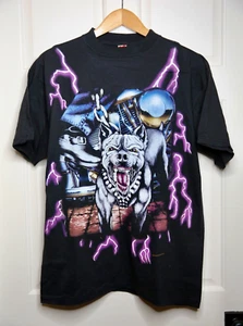 Vintage American Thunder t shirt 90s Tee lightning Dog Biker Mens L Pitbull NEW - Picture 1 of 8
