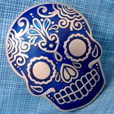 Пряжка для ремня с сахарным черепом синие винтажные джинсы Friend Mardi Gras Halloween .MMR686 - Изображение 1 из 4