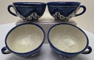 Mexican Talavera Pottery Mug Puebla, Pue Mexico Cobalt Blue & Beige Sand Colors - Picture 1 of 20