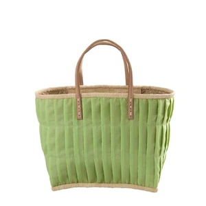 Rice Raffia Einkaufstasche Einkaufskorb apfelgrün Korbtasche mit Ledergriffe - Bild 1 von 4