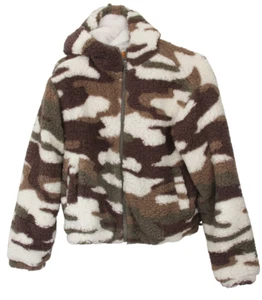 C&C California Jacket Women Small Faux Fur Sherpa Camo Zip Front Hooded Coat NWT - Picture 1 of 3