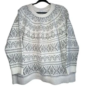 Retro Y2K J. Jill Fair Isle Knit White & Gray Crew-Neck Pullover Petite (XL)~EUC - Picture 1 of 7