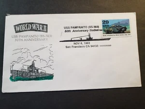 Submarine USS PAMPANITO SS-383 Naval Cover 1993 WWII Anniversary Cachet - Picture 1 of 2