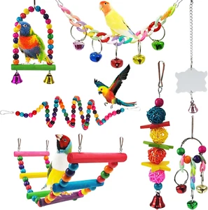 Parakeet Toys,7 Pcs Colorful Bird Toys for Parakeets,Pet Bird Cage Hammock Swing - Picture 1 of 12