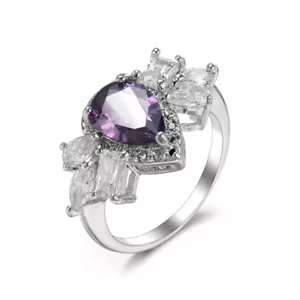 Angel's Wing Woman Multi Natural Amethyst White Topaz Gems Silver Ring Size 6-10 - Picture 1 of 5