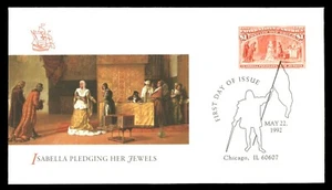 MayfairStamps US FDC 1992 Illinois Columbus Anniversary Isabella Pledging her Je - Picture 1 of 2