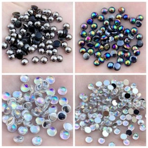 4mm&5mm&6mm Flatback beads Acrylic Semicircle Rhinestone trim DIY Wedding Button - Picture 1 of 9