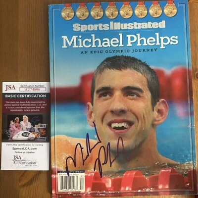 Michael Phelps Firmado Sports Illustrated 2008 Juegos Olímpicos Certificado de Autenticidad JSA Revista Sin Etiqueta Foto 1 de 4