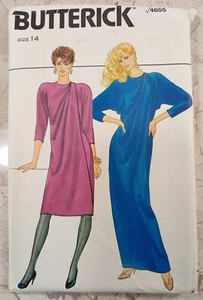 BUTTERICK 4655 Pattern VTG 80s UNCUT Size 14 Dress Evening Formal Draped Dolman - Picture 1 of 7