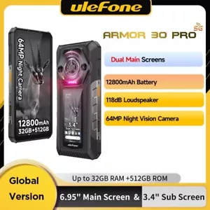 Global Ulefone Armor 30 Pro 5G Phone Night Camera 120Hz 32GB+512GB 12800mAh 64MP - Picture 1 of 13