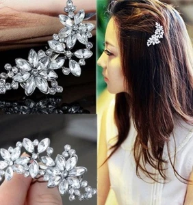 Fake Crystal Diamante Flower Hair Clip Pin Comb Bride Bridesmaid Grip Slide v6 - Picture 1 of 3
