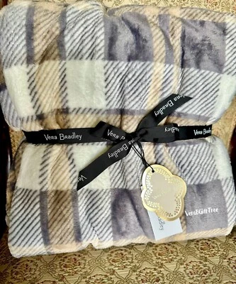 Vera Bradley Cozy PLUSH Throw Blanket FIREPLACE PLAID NEUTRAL Tan NWT SEALED NEW - Image 1 of 4