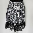 Ann Taylor Womens A Line Skirt White Black Floral Embroidered Elastic Waist Sz 4