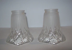 Pair of Vintage ART NOUVEAU Frosted Clear Glass Crystal Chandelier Shades - Picture 1 of 20