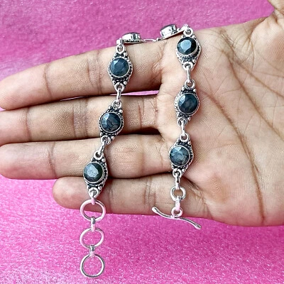 Pulseras para mujer hechas a mano con palanca de plata esterlina 925 piedras preciosas de ágata de musgo P#253 Foto 1 de 4
