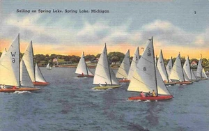 Sail Boats Yachts Spring Lake Michigan 1941 linen postcard - Picture 1 of 2