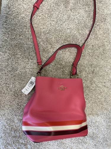 Coach C4080 Borsa a secchiello piccola città in colorblock con pelle a righe Rosa
