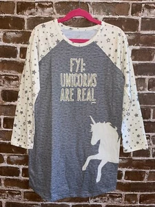 JUSTICE GIRLS 8 UNICORNS ARE REAL NIGHTGOWN LONG SLEEVE SLEEP SHIRT UNICORN PJS - Picture 1 of 3