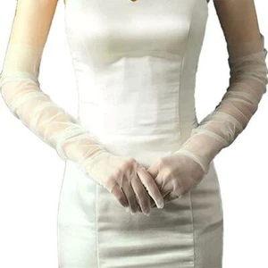 Mesh Minimalist Long White Bridal / Special Occasion Gloves - Picture 1 of 1