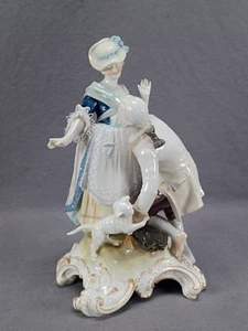 Antique KPM Berlin Hand Painted Couple Porcelain Figurine Group With Cat - Picture 1 of 12