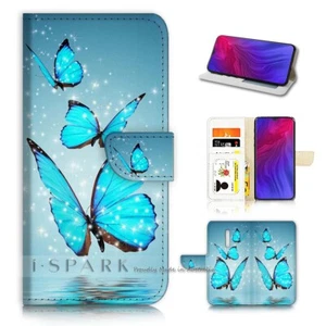 ( For Oppo Reno Z ) Flip Wallet Case Cover AJ31086 Blue Butterfly - Picture 1 of 5