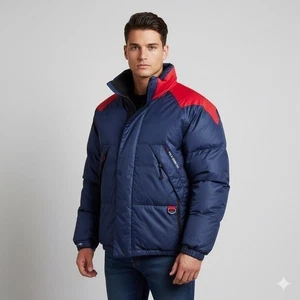 Abrigo acolchado vintage años 90 Polo Ralph Lauren azul rojo - grande - Imagen 1 de 15