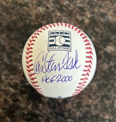 Carlton Fisk Signed Hall of Fame Logo Baseball “HOF 2000” Insc Red Sox PSA/DNA - Image 1 of 3