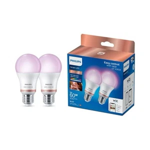 Philips Wiz True Colour E27 screw twin 2 pack fitting 60w Bluetooth Wifi - Afbeelding 1 van 2