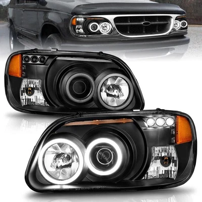 Juego de faros proyectores lentes transparentes negros con halo para Ford Explorer 1995-2001 Foto 1 de 4