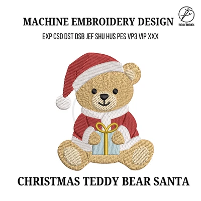Christmas Teddy Bear Santa Machine Embroidery Design, Santa Bear - Image 1 of 2
