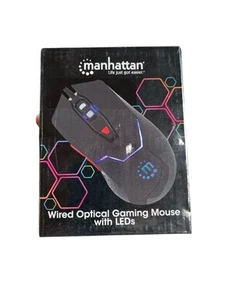 MANHATTAN 176071 USB WIRED Optical gaming Mouse with LEDS BLACK box NEW - Picture 1 of 4
