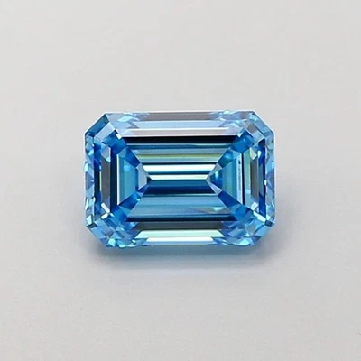 Lab IGI Certifide Diamond 1.42 Ct Emerald Cut Fancy Vivid Blue Color VVS1 Ring - Image 1 of 4